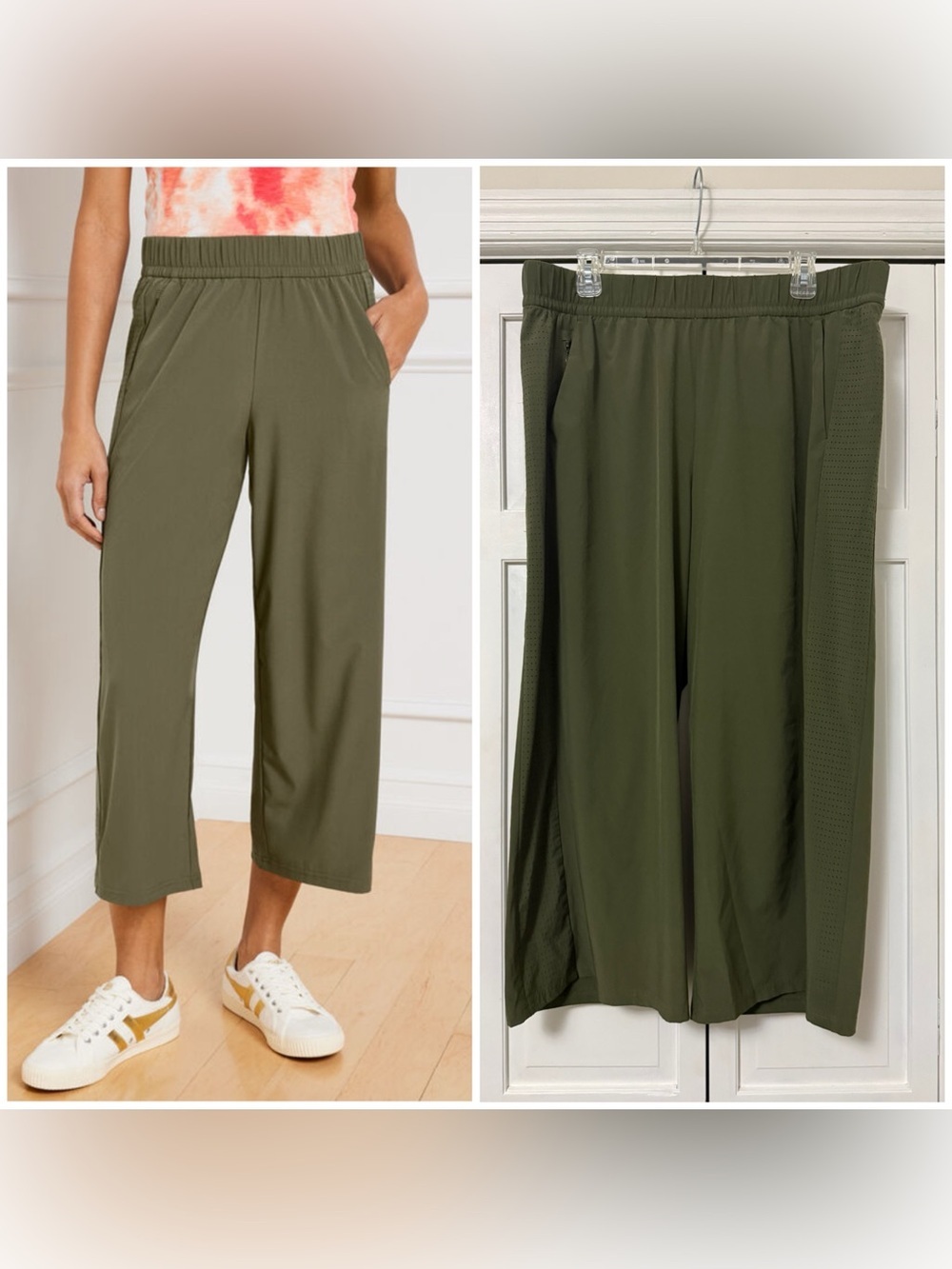 Talbots LIGHTWEIGHT STRETCH WIDE LEG
CROPS Olive Pull-On Pants XL Loungewear